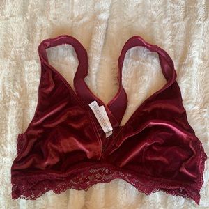 Maroon velvet and lace bralette